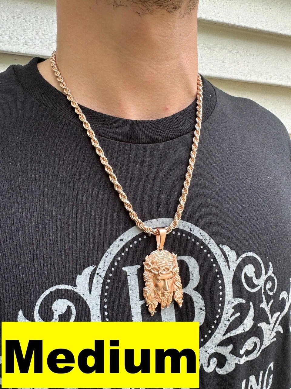 HEAVY SOLID Real 14k Rose Gold 925 Sterling Silver Jesus Piece Pendant Necklace 6 HEAVY SOLID Real 14k Rose Gold 925 Sterling Silver Jesus Piece Pendant Necklace - Image 4