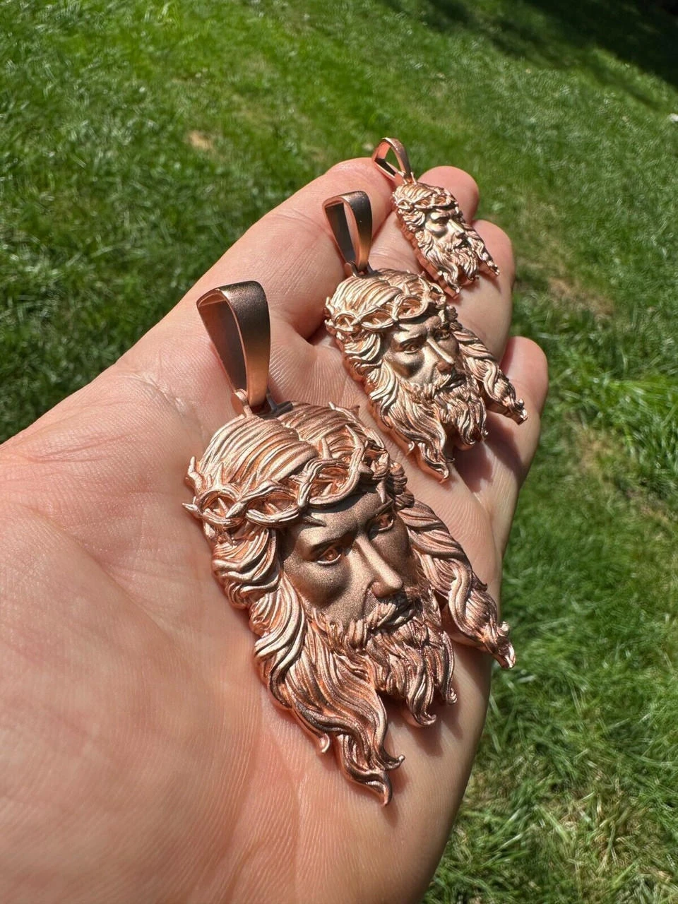 HEAVY SOLID Real 14k Rose Gold 925 Sterling Silver Jesus Piece Pendant Necklace 4 HEAVY SOLID Real 14k Rose Gold 925 Sterling Silver Jesus Piece Pendant Necklace - Image 2