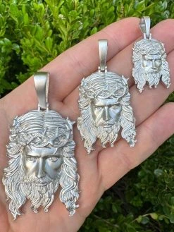 HEAVY SOLID Real 925 Sterling Silver Jesus Piece Pendant Necklace - 3 Sizes