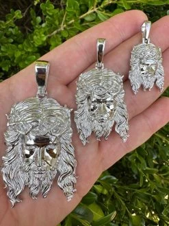 HEAVY SOLID Real Solid 925 Sterling Silver Jesus Piece Pendant Necklace - 1-2.5"