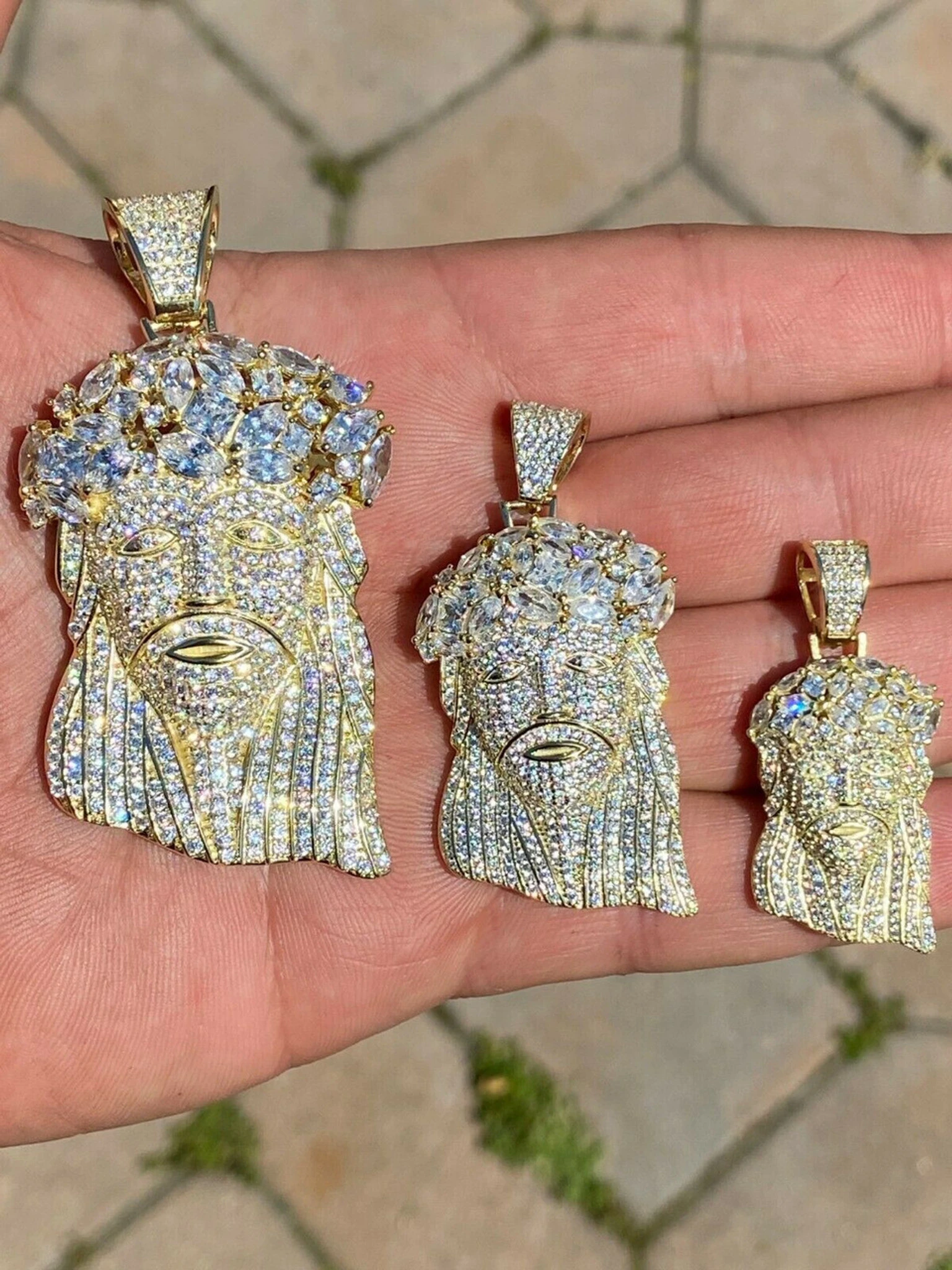 Hip Hop 14k Gold Over 925 Sterling Silver Jesus Piece Flooded Out Pendant Iced 3 Hip Hop 14k Gold Over 925 Sterling Silver Jesus Piece Flooded Out Pendant Iced