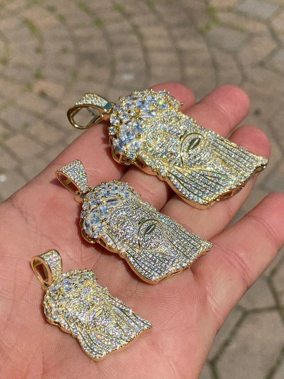 Hip Hop 14k Gold Over 925 Sterling Silver Jesus Piece Flooded Out Pendant Iced 4 Hip Hop 14k Gold Over 925 Sterling Silver Jesus Piece Flooded Out Pendant Iced - Image 2