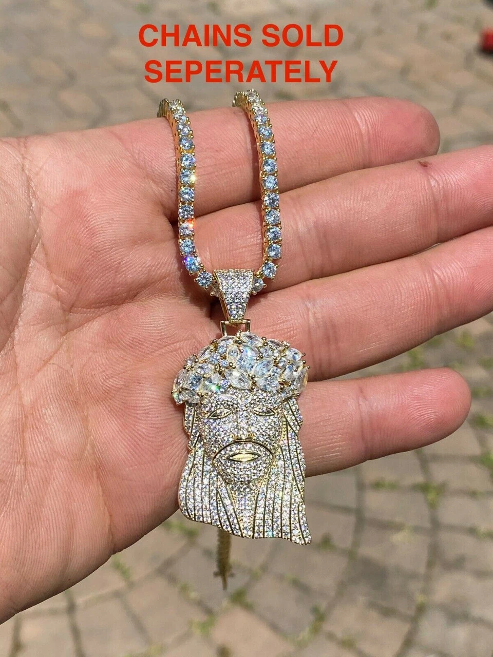 Hip Hop 14k Gold Over 925 Sterling Silver Jesus Piece Flooded Out Pendant Iced 8 Hip Hop 14k Gold Over 925 Sterling Silver Jesus Piece Flooded Out Pendant Iced - Image 6