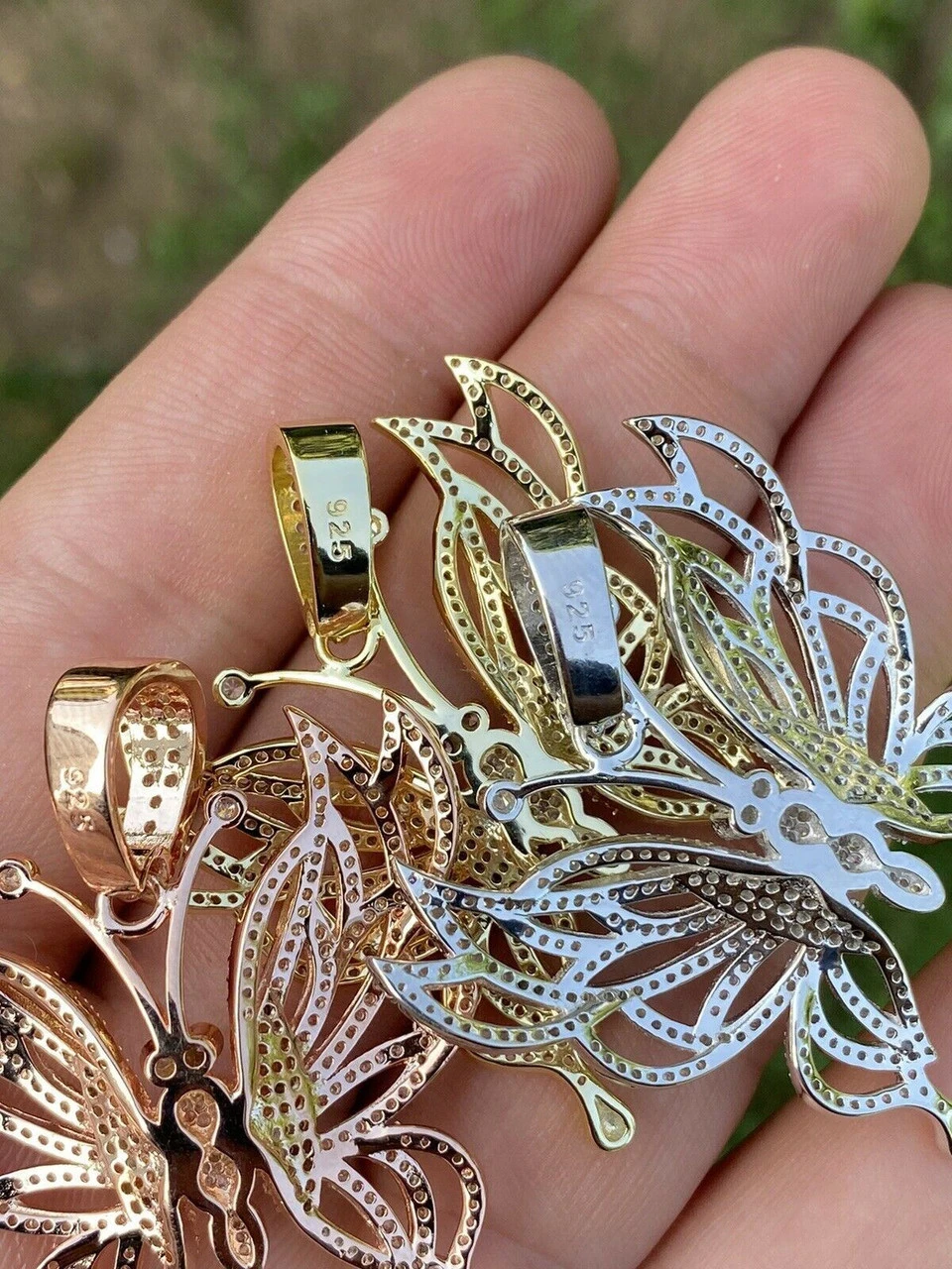 Hip Hop Butterfly Piece - Ladies Iced Real 925 Silver Gold Or Rose Necklace BIG 7 Hip Hop Butterfly Piece - Ladies Iced Real 925 Silver Gold Or Rose Necklace BIG - Image 5
