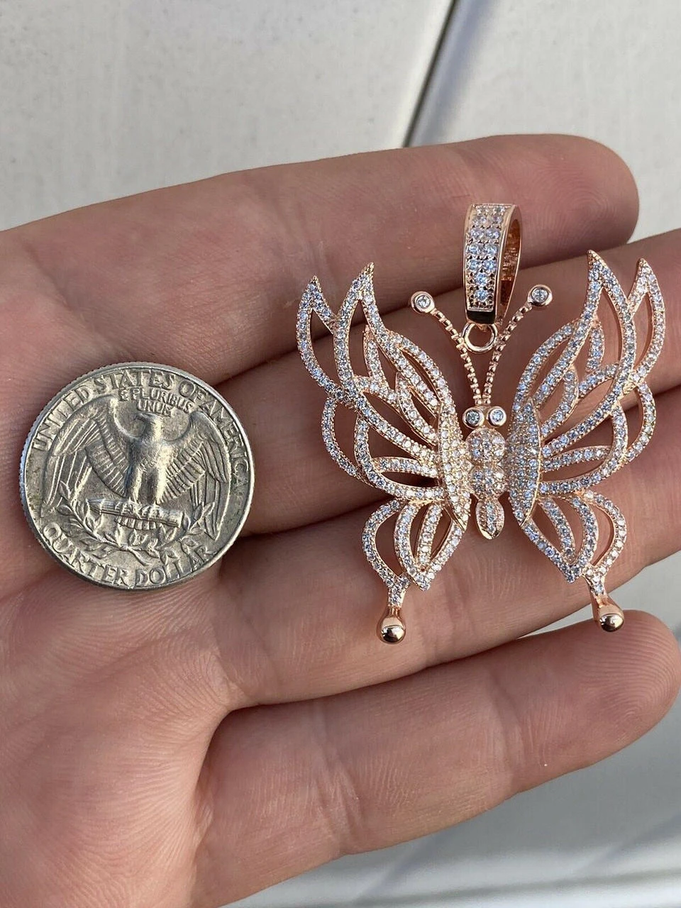 Hip Hop Butterfly Piece - Ladies Iced Real 925 Silver Gold Or Rose Necklace BIG 15 Hip Hop Butterfly Piece - Ladies Iced Real 925 Silver Gold Or Rose Necklace BIG - Image 13