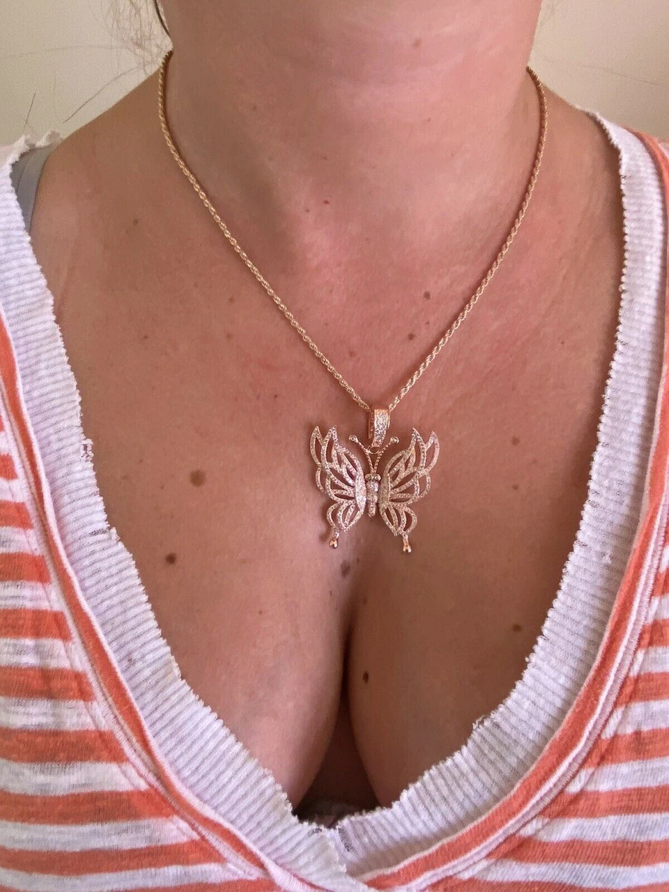 Hip Hop Butterfly Piece - Ladies Iced Real 925 Silver Gold Or Rose Necklace BIG 9 Hip Hop Butterfly Piece - Ladies Iced Real 925 Silver Gold Or Rose Necklace BIG - Image 7