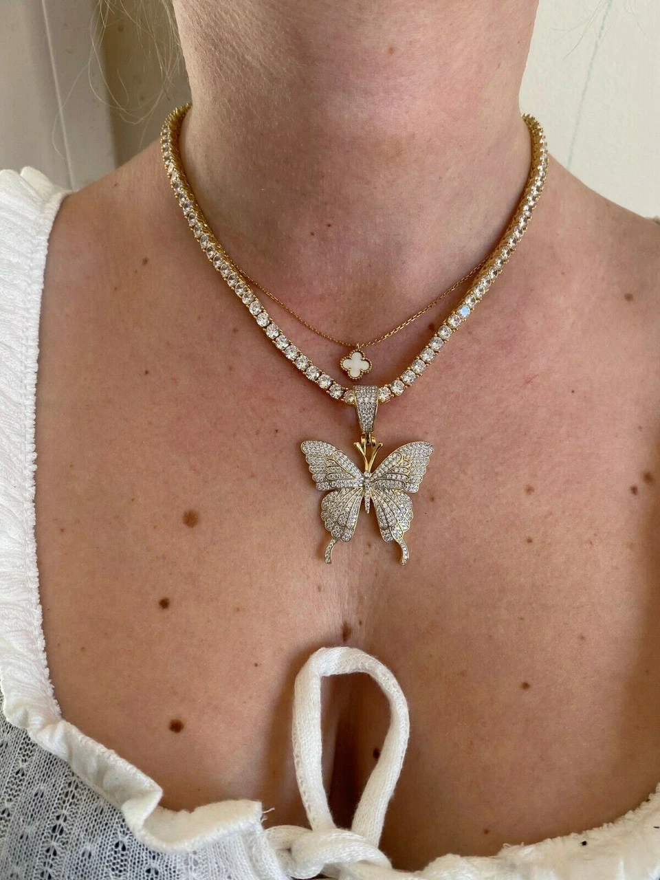 Hip Hop Butterfly Piece - Mens Ladies Iced Real 925 Silver Gold Finish Necklace 9 Hip Hop Butterfly Piece - Mens Ladies Iced Real 925 Silver Gold Finish Necklace - Image 7