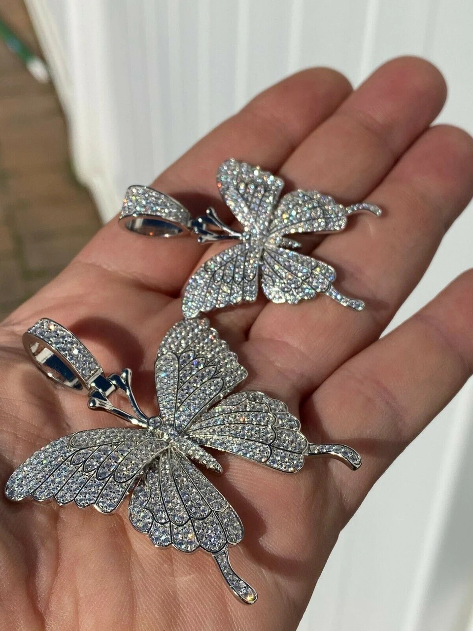 Hip Hop Butterfly Piece - Mens Ladies Iced Real 925 Silver Gold Finish Necklace 7 Hip Hop Butterfly Piece - Mens Ladies Iced Real 925 Silver Gold Finish Necklace - Image 5