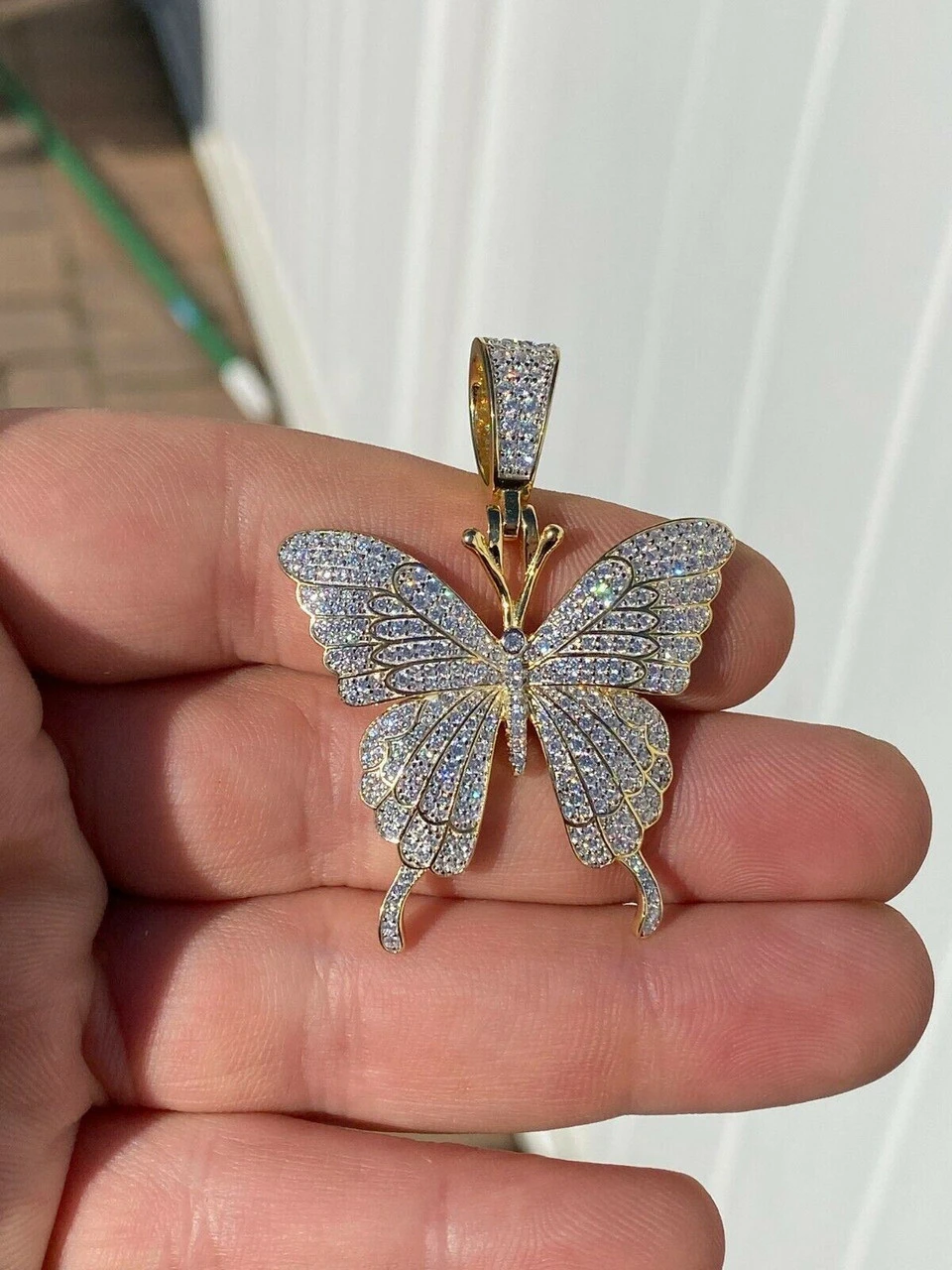 Hip Hop Butterfly Piece - Mens Ladies Iced Real 925 Silver Gold Finish Necklace 5 Hip Hop Butterfly Piece - Mens Ladies Iced Real 925 Silver Gold Finish Necklace - Image 3