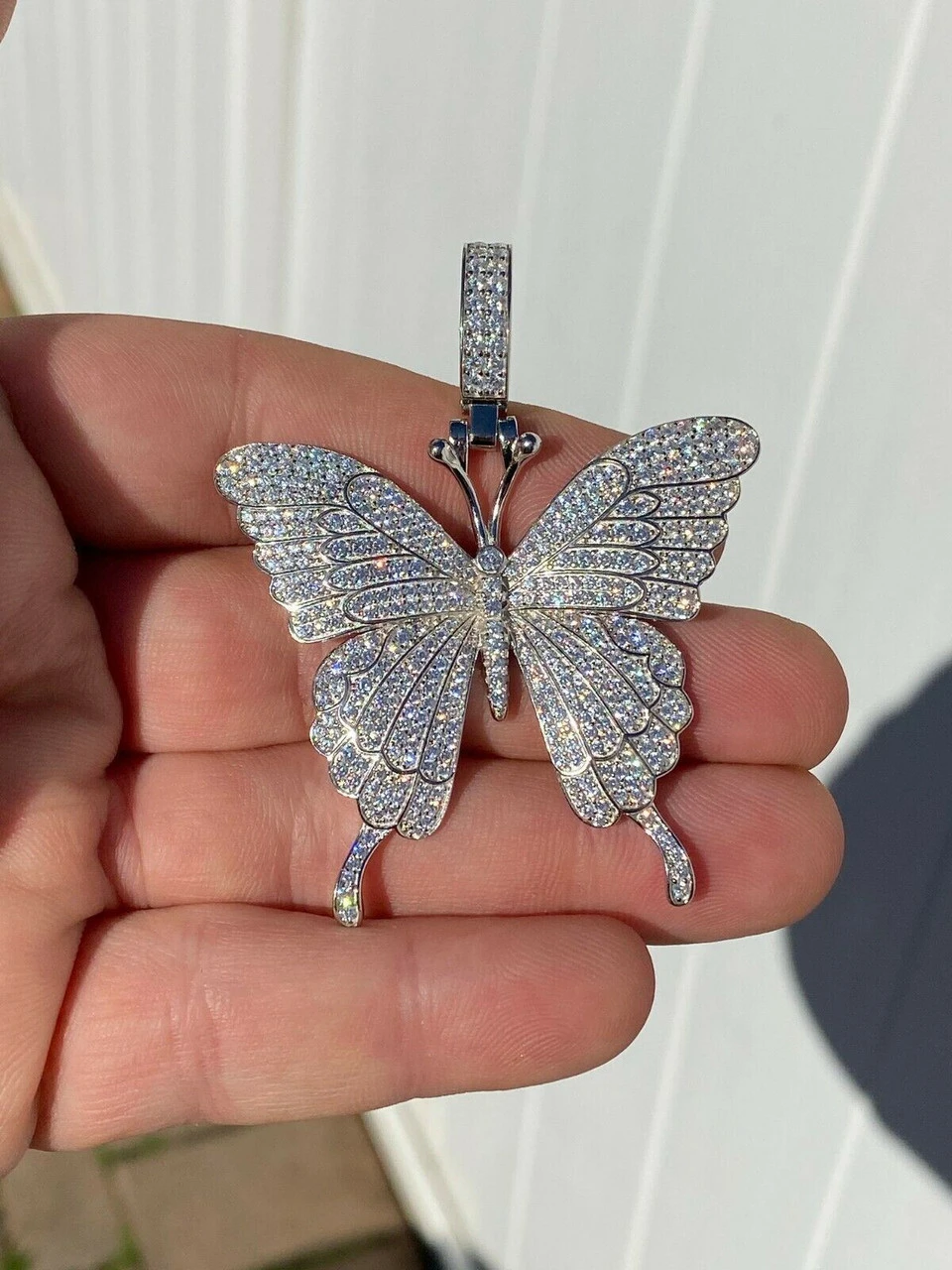 Hip Hop Butterfly Piece - Mens Ladies Iced Real 925 Silver Gold Finish Necklace 4 Hip Hop Butterfly Piece - Mens Ladies Iced Real 925 Silver Gold Finish Necklace - Image 2