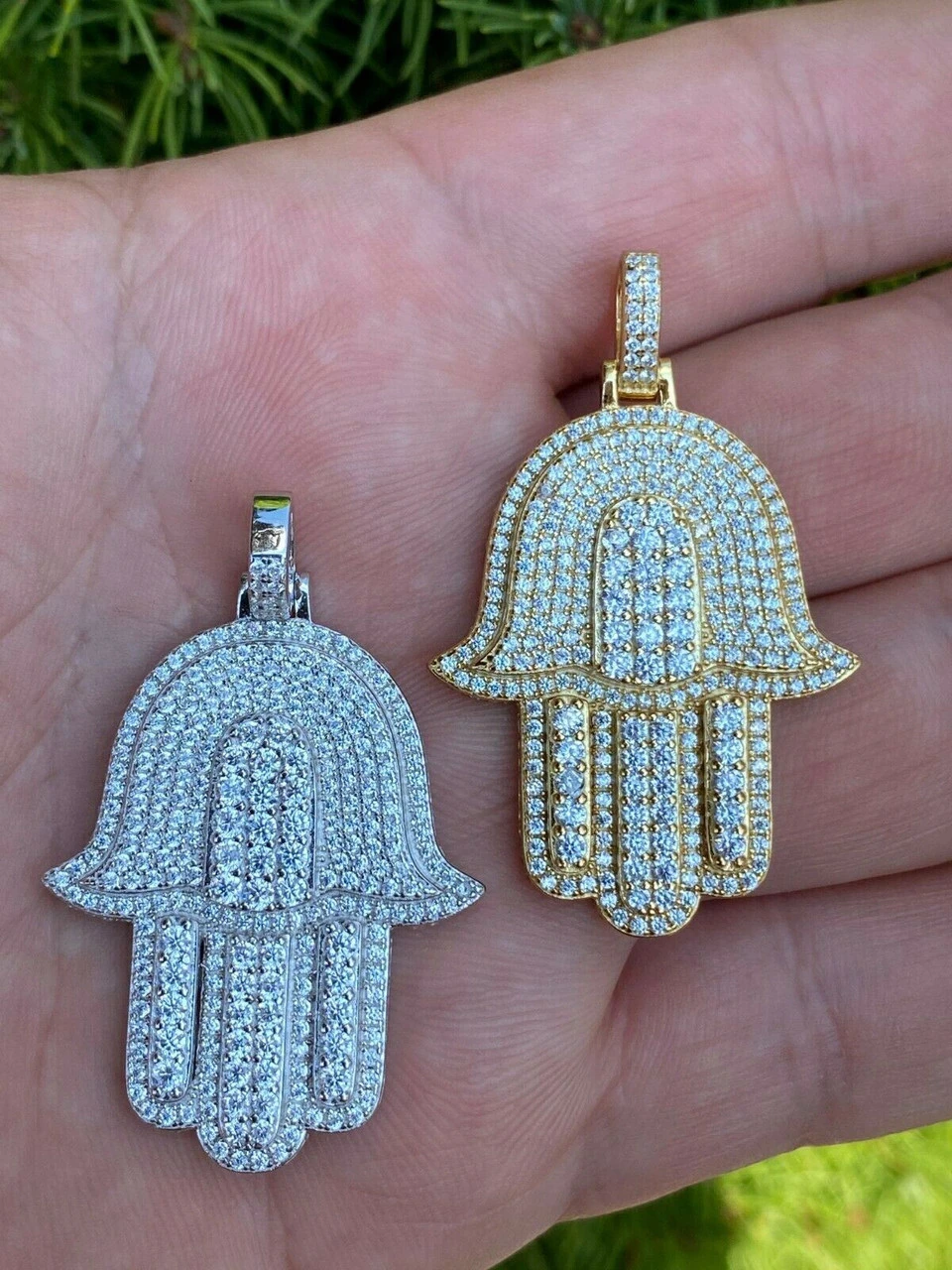 Hip Hop Hamsa Hand Pendant Iced Moissanite Pass Diamond Tester Necklace Gold 9 Hip Hop Hamsa Hand Pendant Iced Moissanite Pass Diamond Tester Necklace Gold - Image 7
