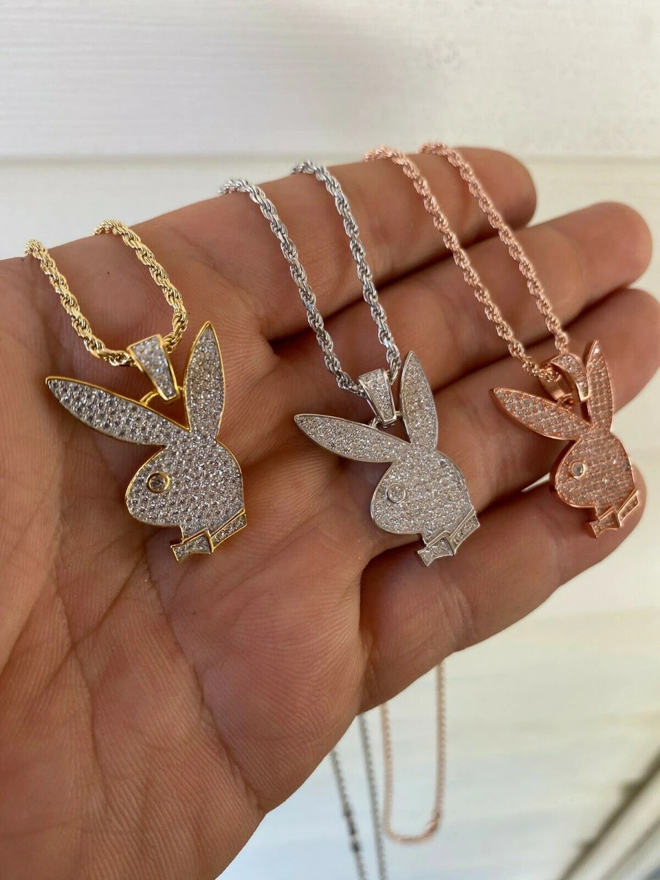 Hip Hop Playboy Bunny Pendant - Iced Diamond Real 925 Silver Gold Rose Necklace 11 Hip Hop Playboy Bunny Pendant - Iced Diamond Real 925 Silver Gold Rose Necklace - Image 9