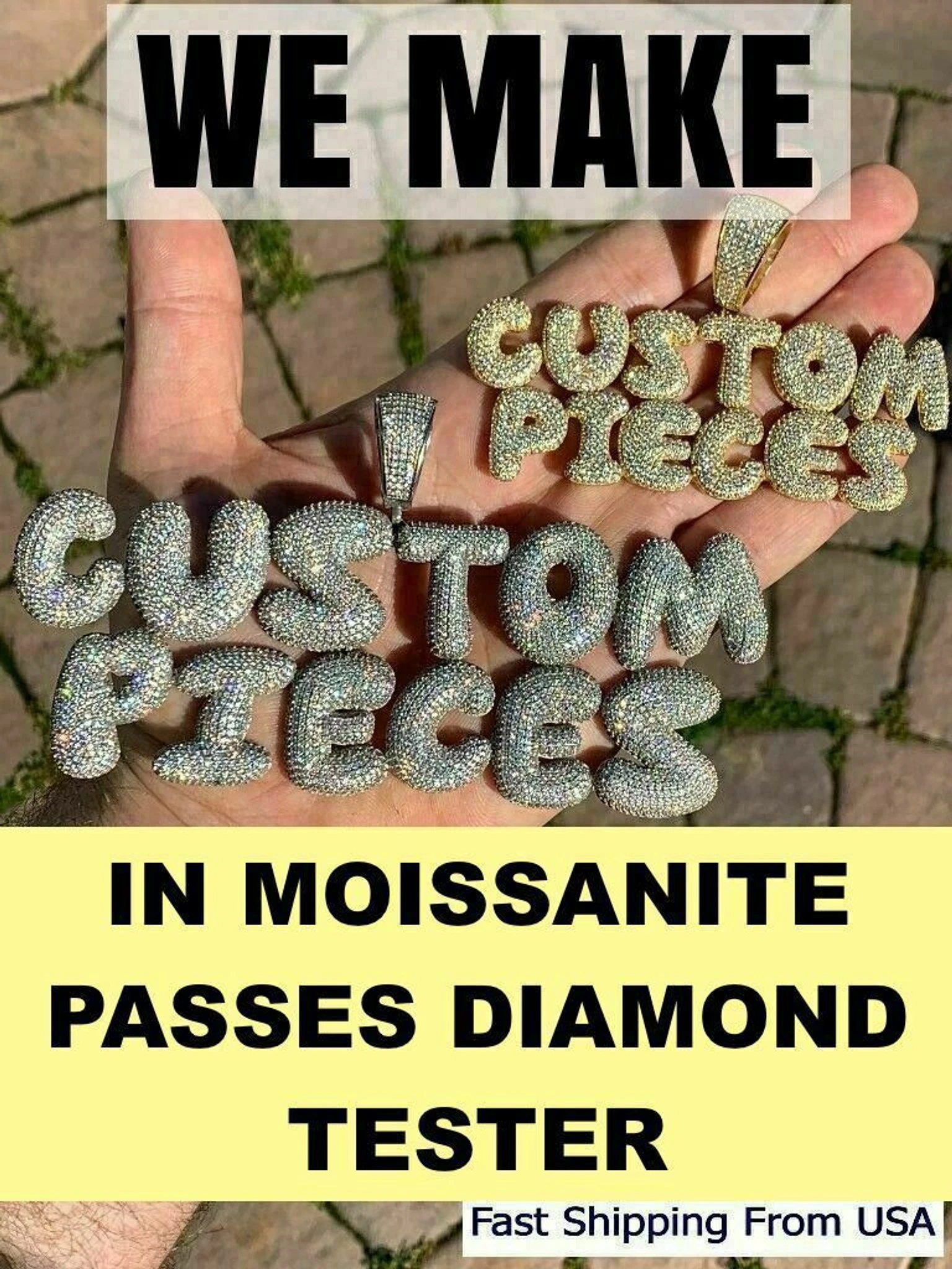 HipHop Real Custom Bubble Letter Name Pendant Iced Moissanite Pass Diamond Test 3 HipHop Real Custom Bubble Letter Name Pendant Iced Moissanite Pass Diamond Test