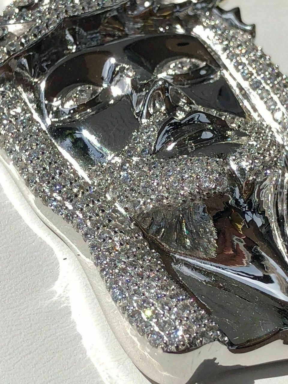 HUGE 3" Jesus Pendant Piece Solid 925 Silver 3ct ICY Diamond & Moon Cut Chain 13 HUGE 3" Jesus Pendant Piece Solid 925 Silver 3ct ICY Diamond & Moon Cut Chain - Image 11
