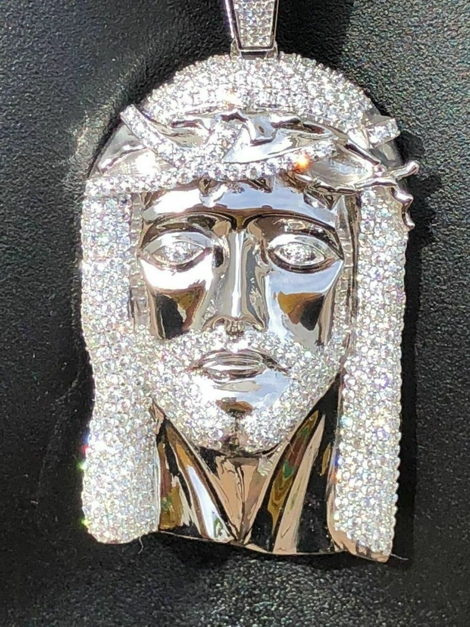 HUGE 3" Jesus Pendant Piece Solid 925 Silver 3ct ICY Diamond & Moon Cut Chain 9 HUGE 3" Jesus Pendant Piece Solid 925 Silver 3ct ICY Diamond & Moon Cut Chain - Image 7