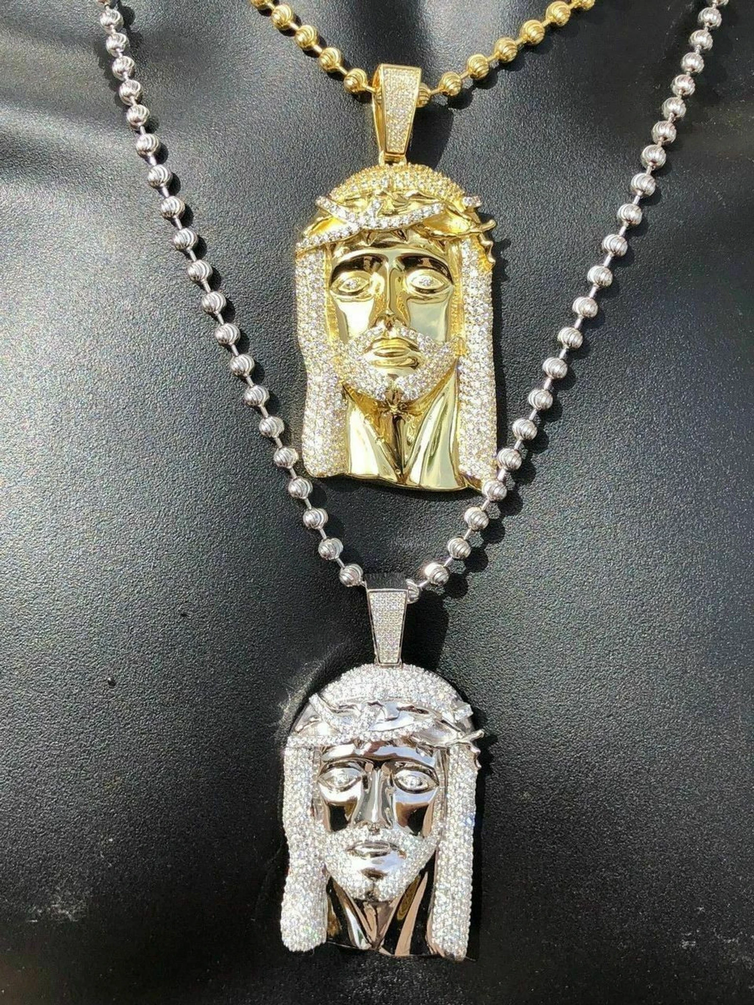 HUGE 3" Jesus Pendant Piece Solid 925 Silver 3ct ICY Diamond & Moon Cut Chain 3 HUGE 3" Jesus Pendant Piece Solid 925 Silver 3ct ICY Diamond & Moon Cut Chain