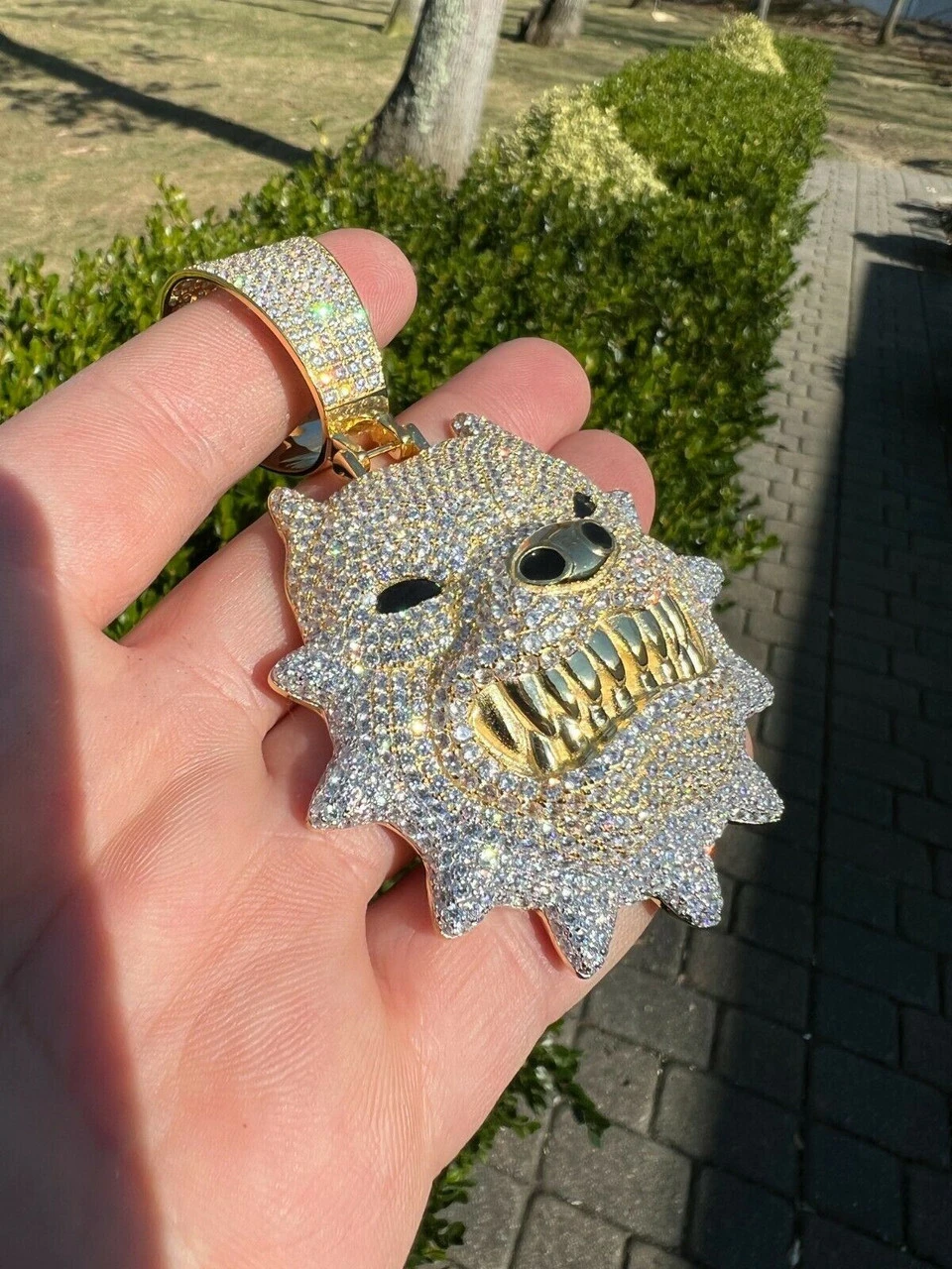 Huge 3.5" Iced Hip Hop 14K Gold Vermeil 925 Angry Pitbull Dog Pendant Necklace 4 Huge 3.5" Iced Hip Hop 14K Gold Vermeil 925 Angry Pitbull Dog Pendant Necklace - Image 2