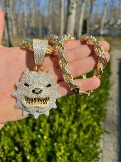Huge 3.5" Iced Hip Hop 14K Gold Vermeil 925 Angry Pitbull Dog Pendant Necklace 24 Huge 3.5" Iced Hip Hop 14K Gold Vermeil 925 Angry Pitbull Dog Pendant Necklace -Harlem Bling Shop harlembling huge 3.5 iced hip hop 14k gold vermeil 925 angry pitbull dog pendant necklace 79506.1664360108