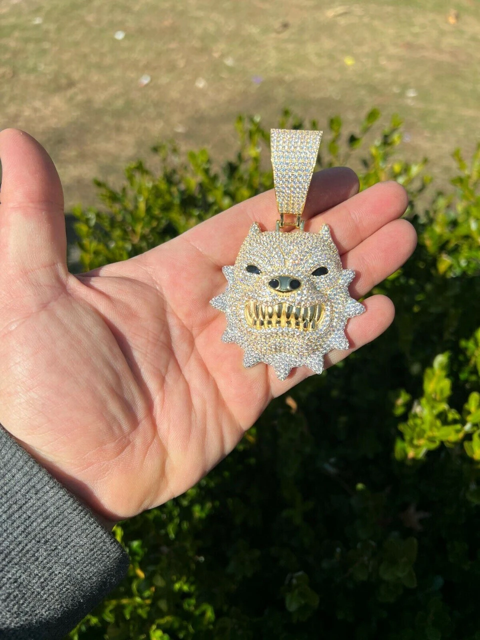 Huge 3.5" Iced Hip Hop 14K Gold Vermeil 925 Angry Pitbull Dog Pendant Necklace 12 Huge 3.5" Iced Hip Hop 14K Gold Vermeil 925 Angry Pitbull Dog Pendant Necklace - Image 10