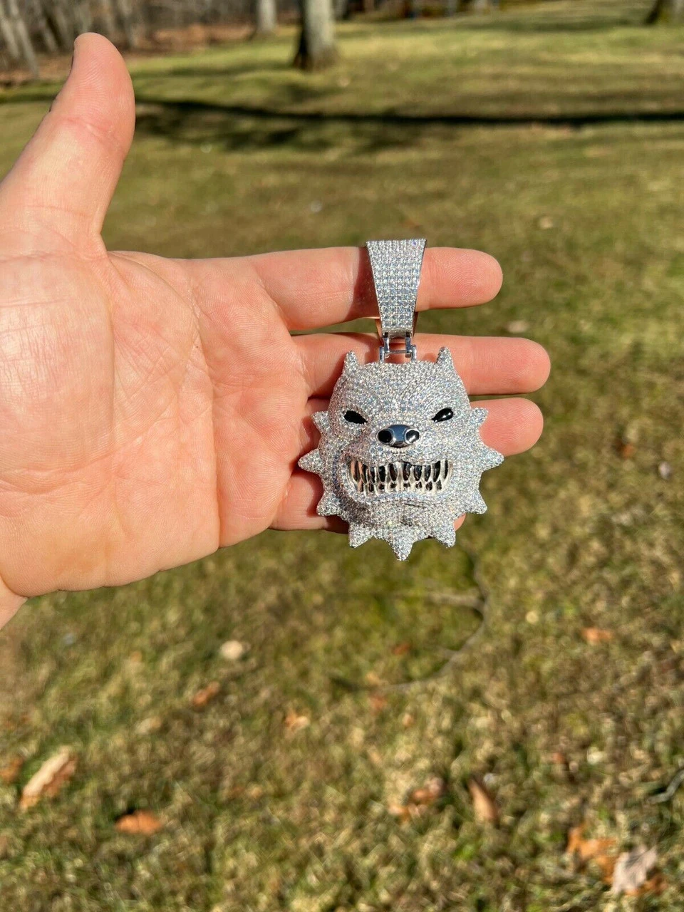 Huge 3.5" Iced Hip Hop 925 Silver Angry Pitbull Dog Animal Pendant Necklace Mens 12 Huge 3.5" Iced Hip Hop 925 Silver Angry Pitbull Dog Animal Pendant Necklace Mens - Image 10