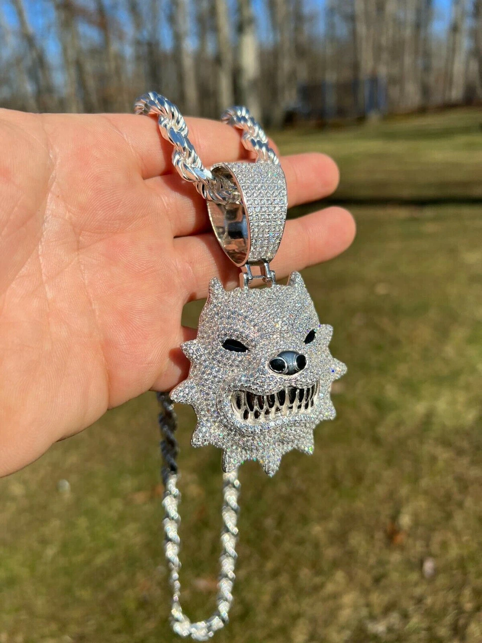 Huge 3.5" Iced Hip Hop 925 Silver Angry Pitbull Dog Animal Pendant Necklace Mens 13 Huge 3.5" Iced Hip Hop 925 Silver Angry Pitbull Dog Animal Pendant Necklace Mens - Image 11