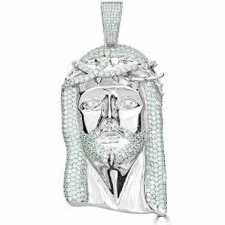HUGE Hip Hop Mens Jesus Head Diamond Piece Pendant Real SOLID 925 Silver ICED