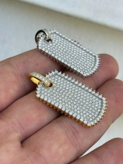 Iced 3.4ct Moissanite Dog Tag Pendant Necklace Gold / Silver Pass Diamond Tester -Harlem Bling Shop harlembling iced 3.4ct moissanite dog tag pendant necklace gold silver pass diamond tester 07598.1664372035