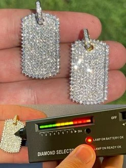 Iced 3.4ct Moissanite Dog Tag Pendant Necklace Gold / Silver Pass Diamond Tester