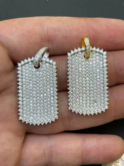 Iced 3.4ct Moissanite Dog Tag Pendant Necklace Gold / Silver Pass Diamond Tester -Harlem Bling Shop harlembling iced 3.4ct moissanite dog tag pendant necklace gold silver pass diamond tester 90420.1664397622