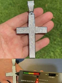 Iced 7ct Moissanite Huge 4" Real 925 Cross Pendant Men's Hip Hop Diamond Test ✅