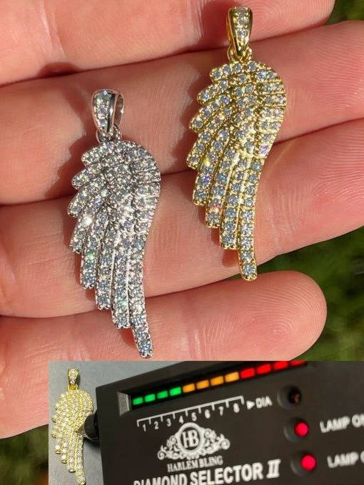 Iced Hip Hop Angel Wing Pendant 925 Silver / Gold MOISSANITE Pass Diamond Test -Harlem Bling Shop harlembling iced hip hop angel wing pendant 925 silver gold moissanite pass diamond test 23448.1664355345