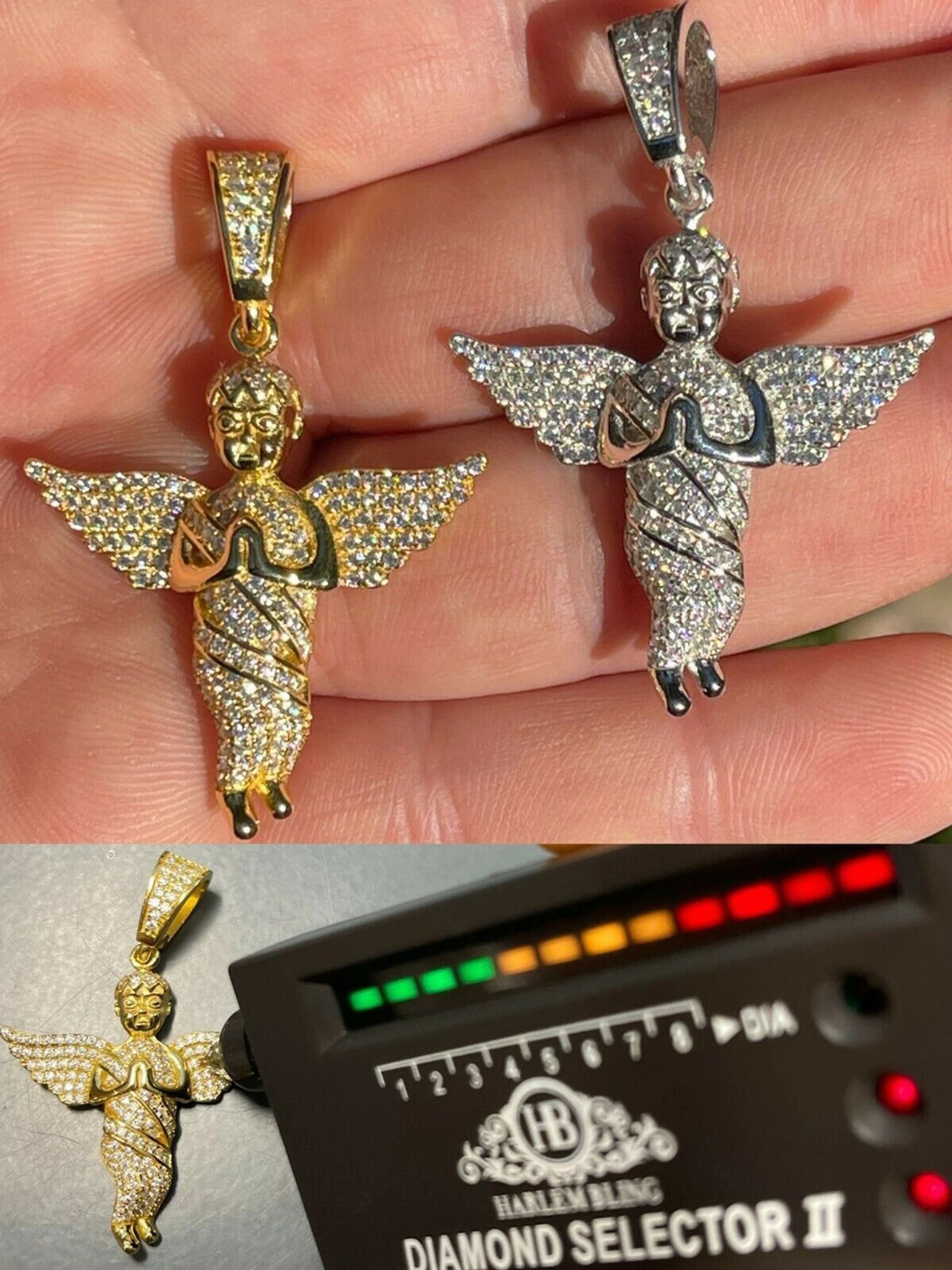 Iced HipHop Praying Angel Pendant 925 Silver / Gold MOISSANITE Pass Diamond Test 3 Iced HipHop Praying Angel Pendant 925 Silver / Gold MOISSANITE Pass Diamond Test