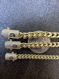 Iced MOISSANITE Clasp 14k Gold Over Stainless Franco Bracelet 4-6mm Pass Tester 38 Iced MOISSANITE Clasp 14k Gold Over Stainless Franco Bracelet 4-6mm Pass Tester -Harlem Bling Shop harlembling iced moissanite clasp 14k gold over stainless franco bracelet 4 6mm pass tester 97800.1690849075