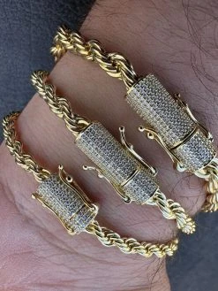 Iced MOISSANITE Clasp 14k Gold Over Stainless Rope Bracelet 4-6mm Pass Tester ✅ -Harlem Bling Shop harlembling iced moissanite clasp 14k gold over stainless rope bracelet 4 6mm pass tester 00008.1678388803