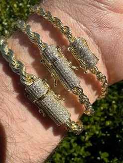 Iced MOISSANITE Clasp 14k Gold Over Stainless Rope Bracelet 4-6mm Pass Tester ✅ -Harlem Bling Shop harlembling iced moissanite clasp 14k gold over stainless rope bracelet 4 6mm pass tester 51724.1678388809