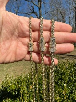 Iced MOISSANITE Clasp 14k Gold Over Stainless Steel Rope Chain Necklace Bracelet 23 Iced MOISSANITE Clasp 14k Gold Over Stainless Steel Rope Chain Necklace Bracelet -Harlem Bling Shop harlembling iced moissanite clasp 14k gold over stainless steel rope chain necklace bracelet 22769.1678388102