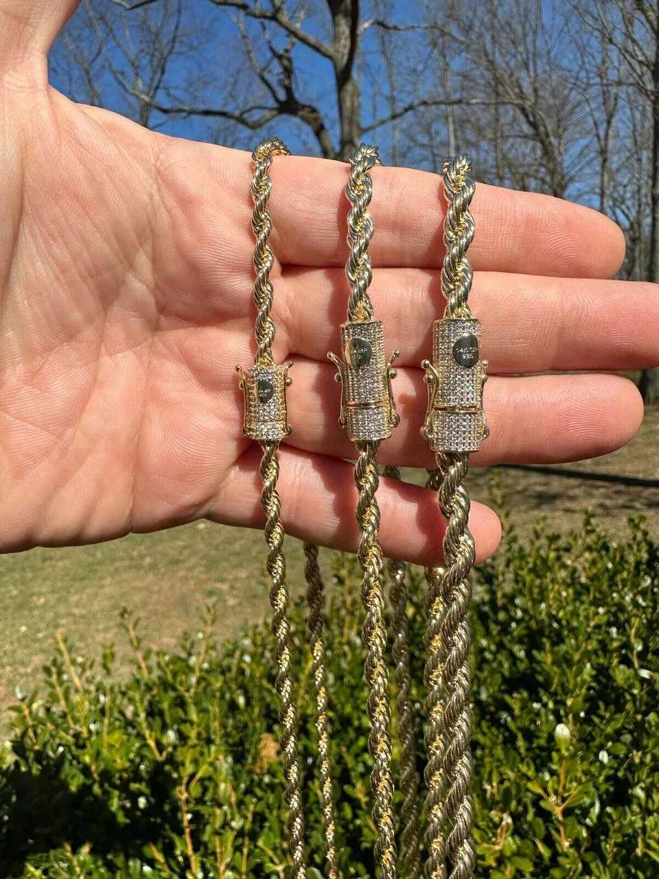 Iced MOISSANITE Clasp 14k Gold Over Stainless Steel Rope Chain Necklace Bracelet 4 Iced MOISSANITE Clasp 14k Gold Over Stainless Steel Rope Chain Necklace Bracelet - Image 2