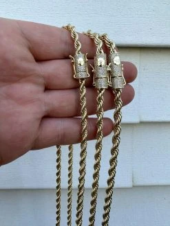 Iced MOISSANITE Clasp 14k Gold Over Stainless Steel Rope Chain Necklace Bracelet 29 Iced MOISSANITE Clasp 14k Gold Over Stainless Steel Rope Chain Necklace Bracelet -Harlem Bling Shop harlembling iced moissanite clasp 14k gold over stainless steel rope chain necklace bracelet 24282.1678388563