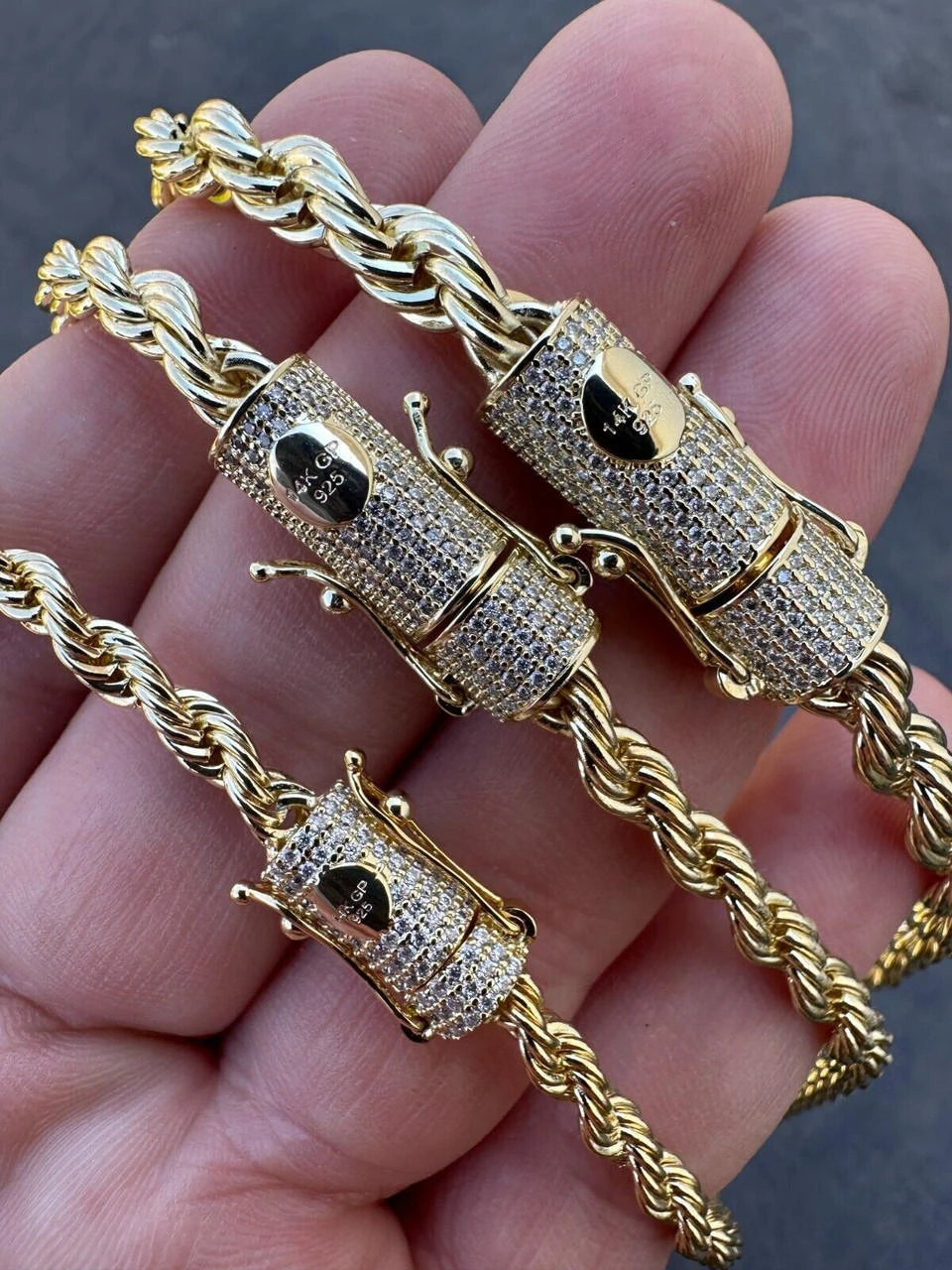 Iced MOISSANITE Clasp 14k Gold Over Stainless Steel Rope Chain Necklace Bracelet 18 Iced MOISSANITE Clasp 14k Gold Over Stainless Steel Rope Chain Necklace Bracelet - Image 16