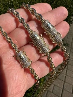 Iced MOISSANITE Clasp 14k Gold Over Stainless Steel Rope Chain Necklace Bracelet 34 Iced MOISSANITE Clasp 14k Gold Over Stainless Steel Rope Chain Necklace Bracelet -Harlem Bling Shop harlembling iced moissanite clasp 14k gold over stainless steel rope chain necklace bracelet 62776.1678388079
