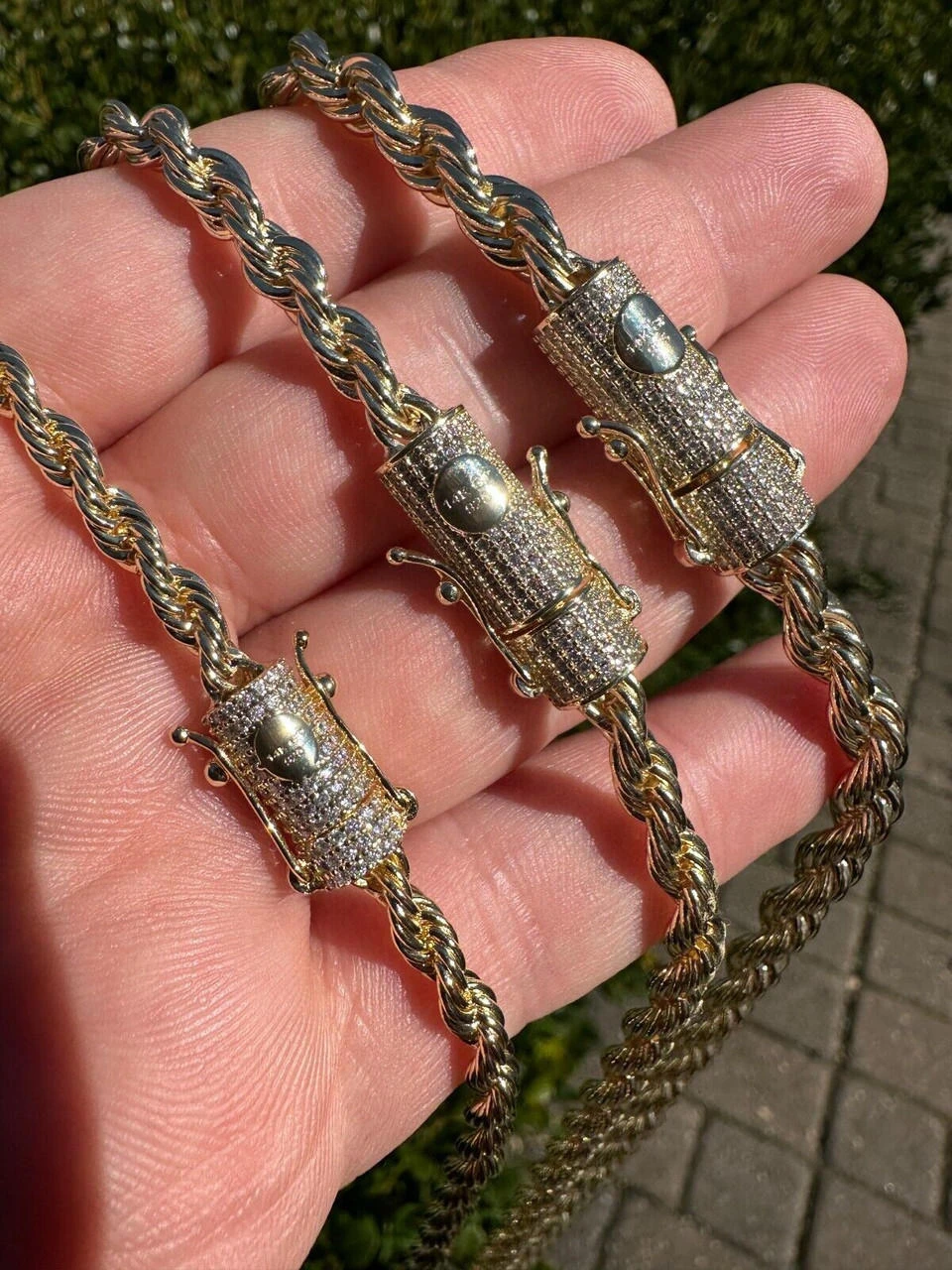 Iced MOISSANITE Clasp 14k Gold Over Stainless Steel Rope Chain Necklace Bracelet 15 Iced MOISSANITE Clasp 14k Gold Over Stainless Steel Rope Chain Necklace Bracelet - Image 13