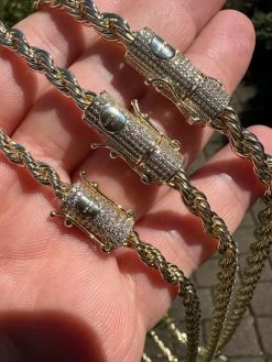 Iced MOISSANITE Clasp 14k Gold Over Stainless Steel Rope Chain Necklace Bracelet 24 Iced MOISSANITE Clasp 14k Gold Over Stainless Steel Rope Chain Necklace Bracelet -Harlem Bling Shop harlembling iced moissanite clasp 14k gold over stainless steel rope chain necklace bracelet 77081.1678388536