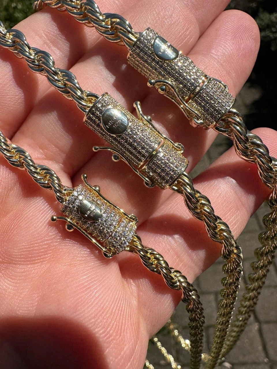 Iced MOISSANITE Clasp 14k Gold Over Stainless Steel Rope Chain Necklace Bracelet 5 Iced MOISSANITE Clasp 14k Gold Over Stainless Steel Rope Chain Necklace Bracelet - Image 3