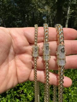 Iced MOISSANITE Clasp 14k Gold Plate Stainless Steel Franco Chain Necklace 4-6mm -Harlem Bling Shop harlembling iced moissanite clasp 14k gold plate stainless steel franco chain necklace 4 6mm 16996.1690849080