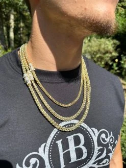 Iced MOISSANITE Clasp 14k Gold Plate Stainless Steel Franco Chain Necklace 4-6mm -Harlem Bling Shop harlembling iced moissanite clasp 14k gold plate stainless steel franco chain necklace 4 6mm 67021.1690849038