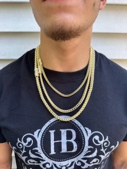 Iced MOISSANITE Clasp 14k Gold Plate Stainless Steel Franco Chain Necklace 4-6mm -Harlem Bling Shop harlembling iced moissanite clasp 14k gold plate stainless steel franco chain necklace 4 6mm 76293.1690849004