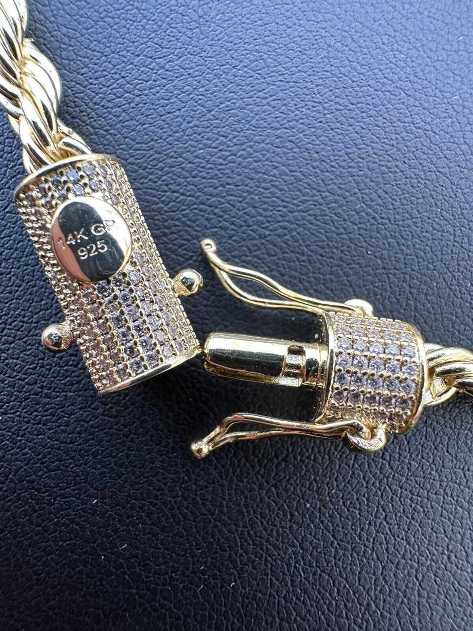 Iced MOISSANITE Clasp 14k Gold Plated Stainless Steel Rope Chain Necklace 4-6mm 7 Iced MOISSANITE Clasp 14k Gold Plated Stainless Steel Rope Chain Necklace 4-6mm - Image 5