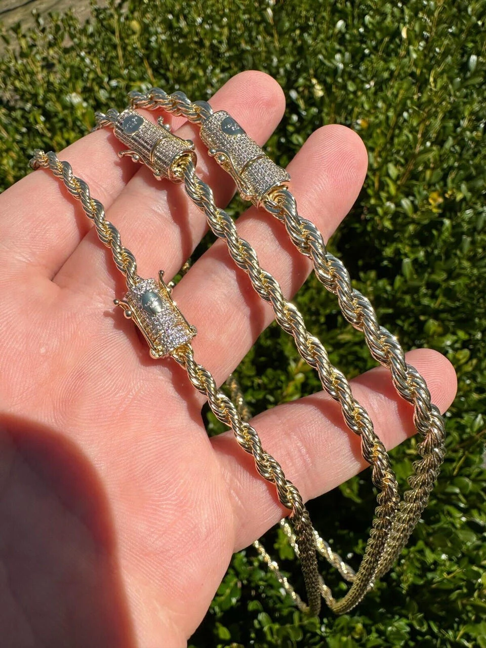 Iced MOISSANITE Clasp 14k Gold Plated Stainless Steel Rope Chain Necklace 4-6mm 16 Iced MOISSANITE Clasp 14k Gold Plated Stainless Steel Rope Chain Necklace 4-6mm - Image 14