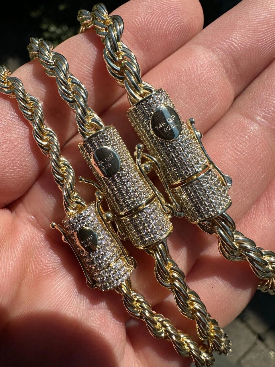 Iced MOISSANITE Clasp 14k Gold Plated Stainless Steel Rope Chain Necklace 4-6mm 13 Iced MOISSANITE Clasp 14k Gold Plated Stainless Steel Rope Chain Necklace 4-6mm - Image 11