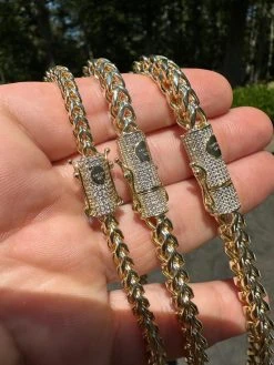 Iced MOISSANITE Clasp 14k Gold Stainless Steel Franco Chain Necklace Bracelet -Harlem Bling Shop harlembling iced moissanite clasp 14k gold stainless steel franco chain necklace bracelet 13552.1690849009